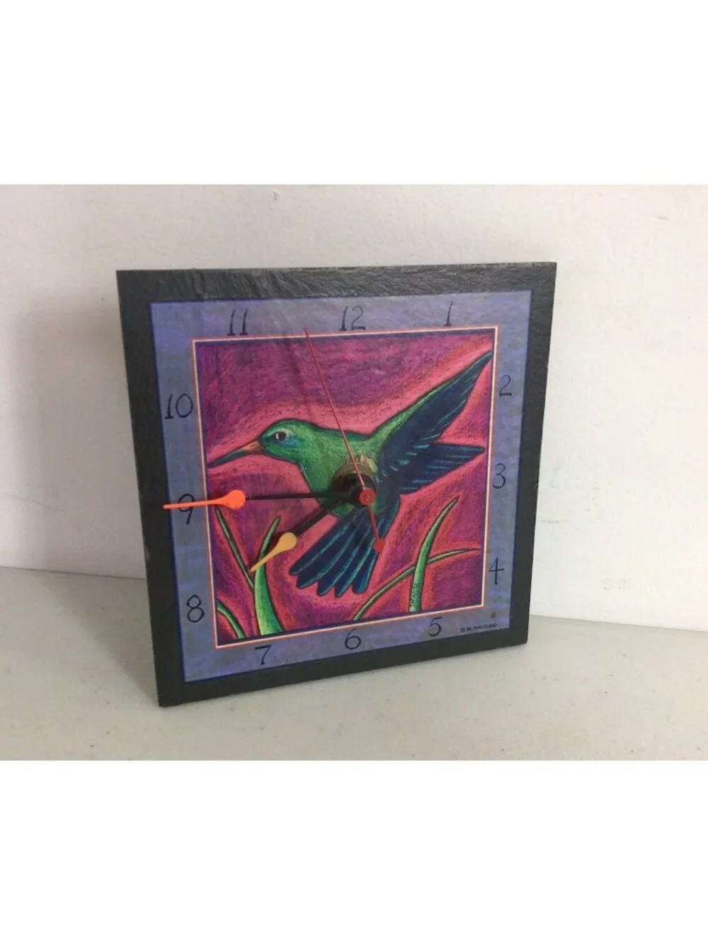 Hummingbird Wall Clock Hand Painted Resin Works Battery Included